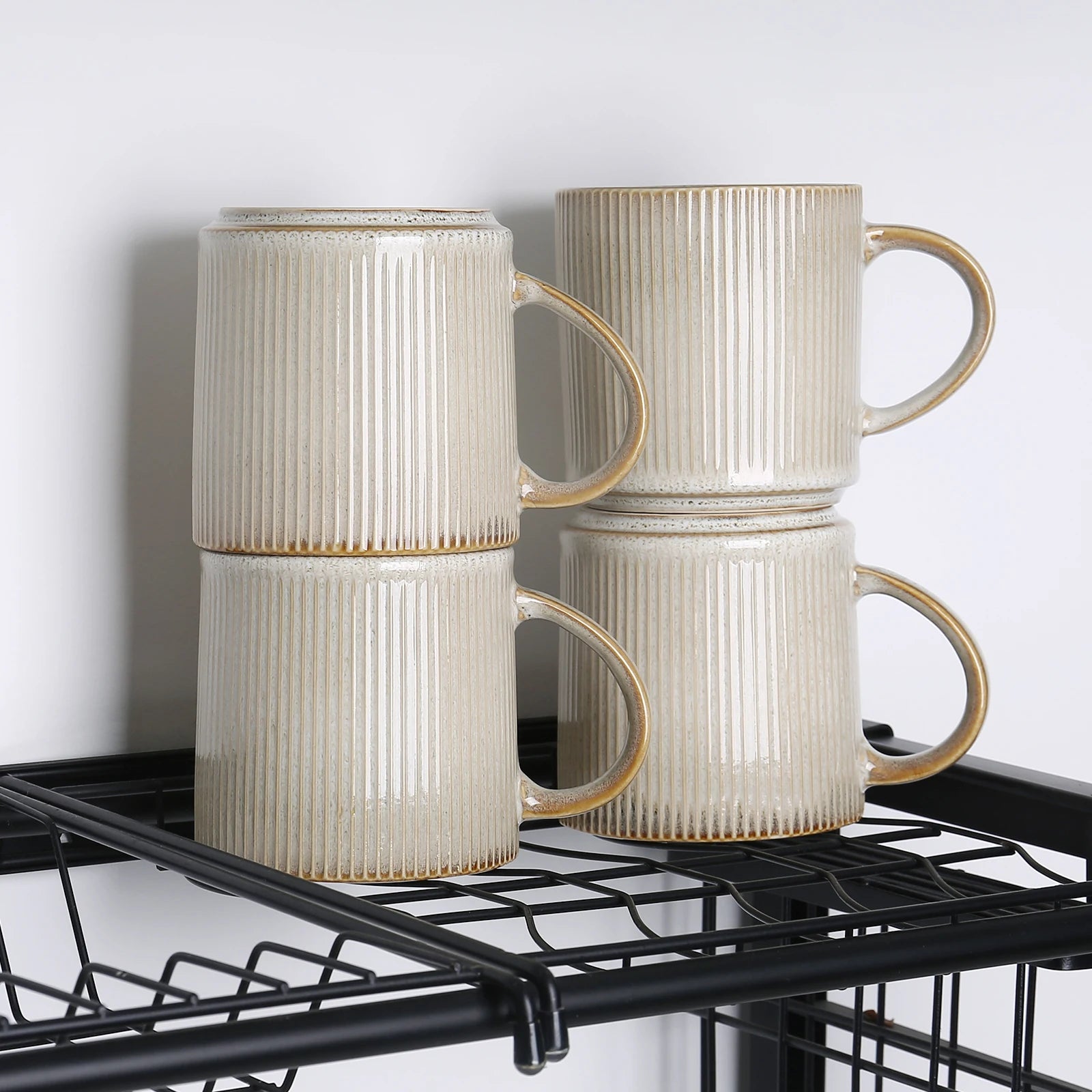 16Oz Stoneware Coffee Mugs Set of 4 Rustic Ceramic Coffee Cups Set with Large Handle Coffee Mugs for Latte Cocoa Tea Milk Beige