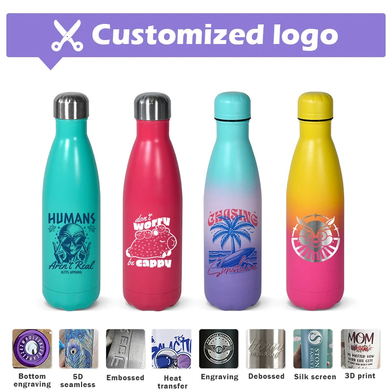 US Warehouse 500ml Plated Mirror Stainless Steel Insulated Water Bottle Soft Matte Purple Blue Sports Style Vacuum for Camping