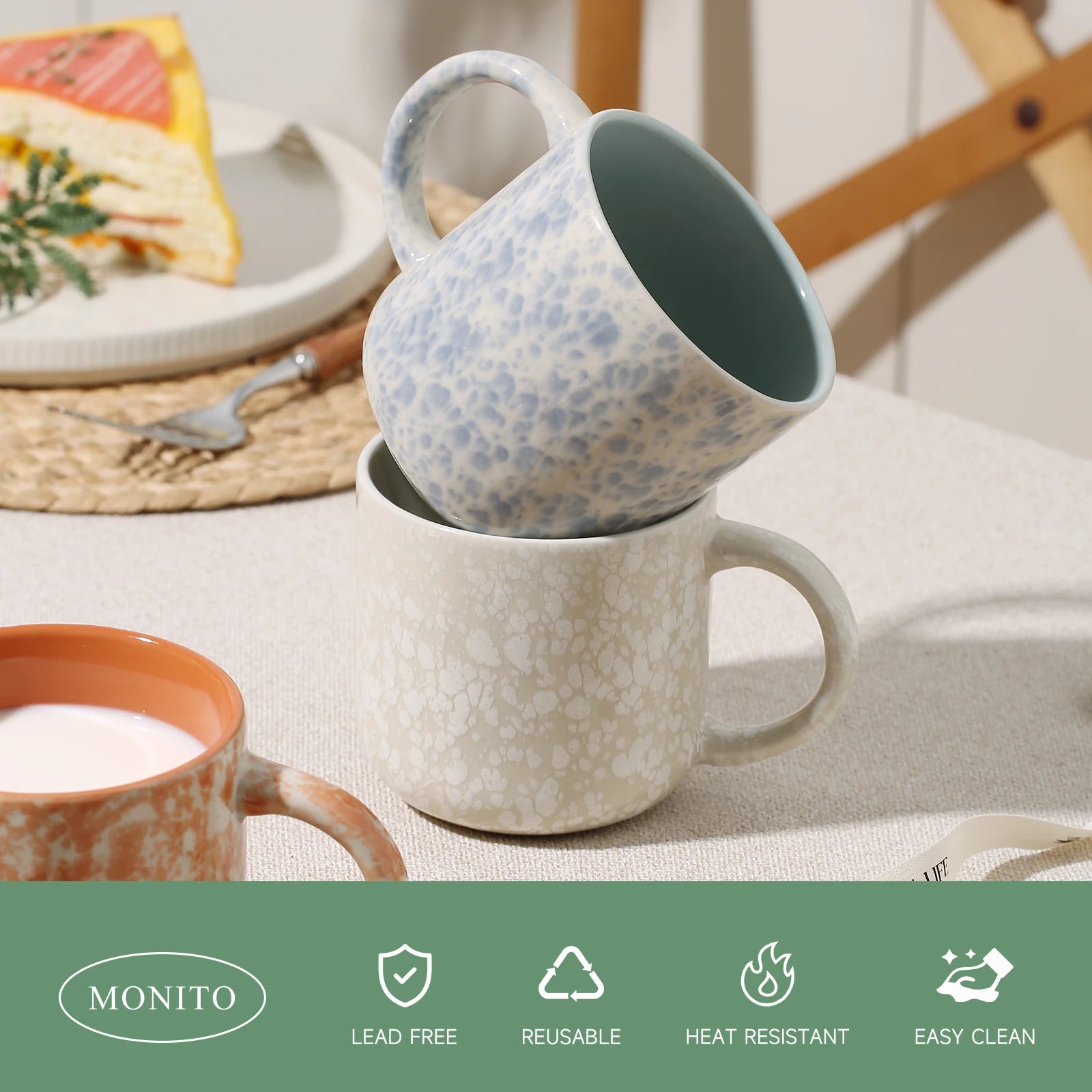 12 OZ Ceramic Coffee Mugs Set of 4 Modern Stoneware Coffee Mugs Set with Handle for Tea Latte Cappuccino Milk Cocoa