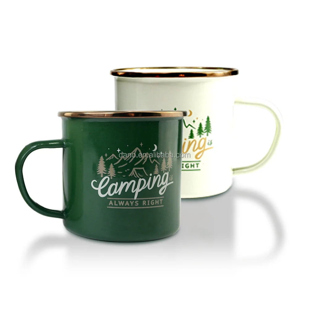 Enamel Coffee Mug Set of 2 - Camping Mugs for Coffee & Tea, 12oz Camping Coffee Cups with Lid (Camping Gifts/RV Essentials)