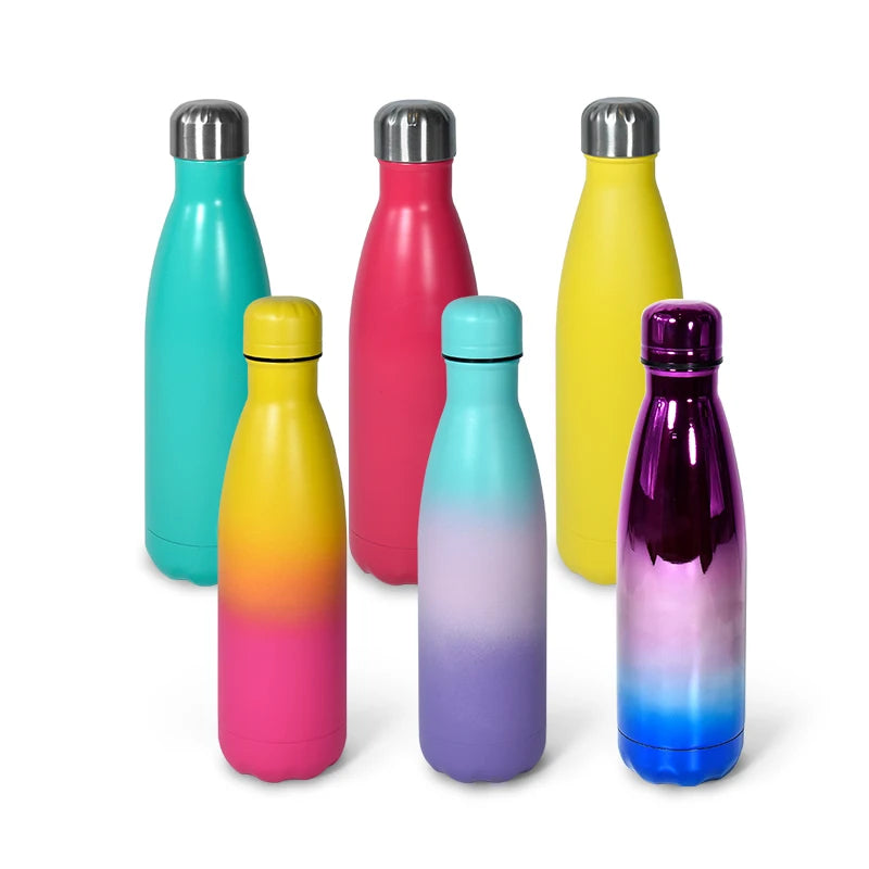 US Warehouse 500ml Sports Water Bottle 304 Stainless Steel Insulated Soft Matte Ombre Yellow Pink Design Classic Camping Bottle