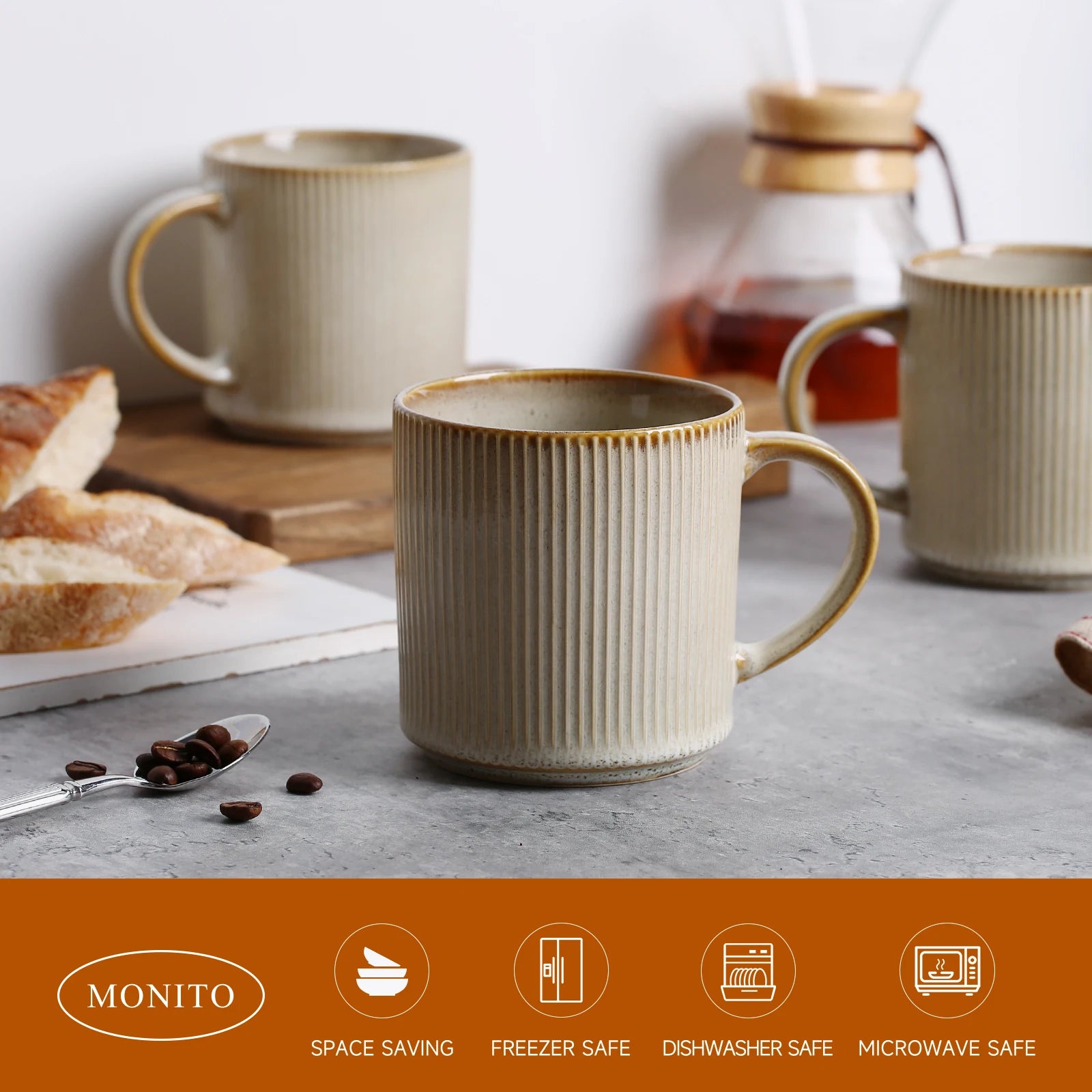 16Oz Stoneware Coffee Mugs Set of 4 Rustic Ceramic Coffee Cups Set with Large Handle Coffee Mugs for Latte Cocoa Tea Milk Beige