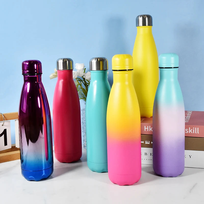 US Warehouse 500ml Plated Mirror Stainless Steel Insulated Water Bottle Soft Matte Purple Blue Sports Style Vacuum for Camping