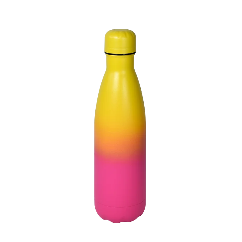 US Warehouse 500ml Sports Water Bottle 304 Stainless Steel Insulated Soft Matte Ombre Yellow Pink Design Classic Camping Bottle