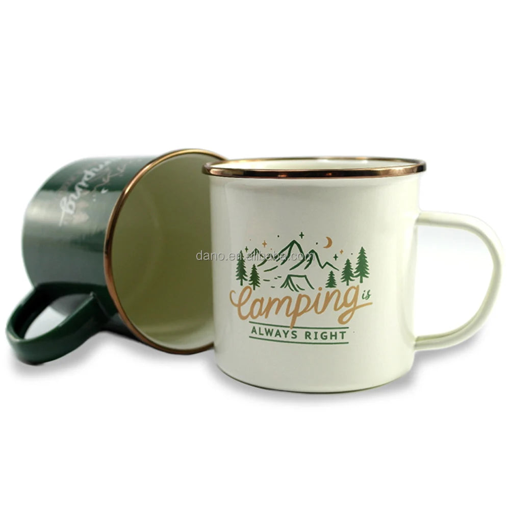 Enamel Coffee Mug Set of 2 - Camping Mugs for Coffee & Tea, 12oz Camping Coffee Cups with Lid (Camping Gifts/RV Essentials)