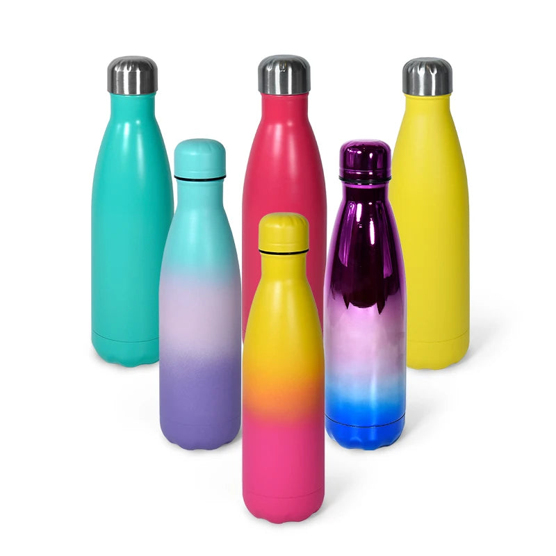 US Warehouse 500ml Plated Mirror Stainless Steel Insulated Water Bottle Soft Matte Purple Blue Sports Style Vacuum for Camping
