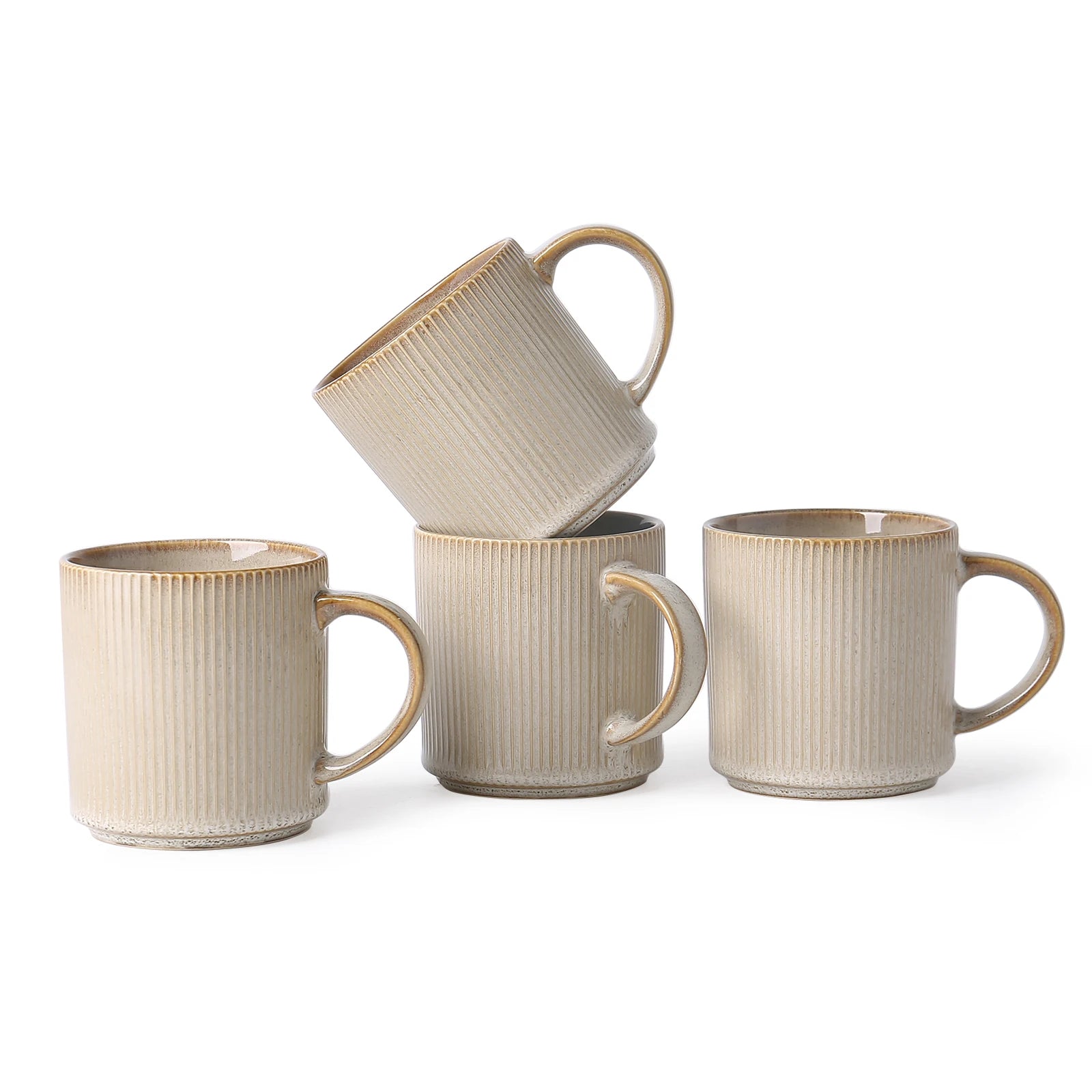 16Oz Stoneware Coffee Mugs Set of 4 Rustic Ceramic Coffee Cups Set with Large Handle Coffee Mugs for Latte Cocoa Tea Milk Beige