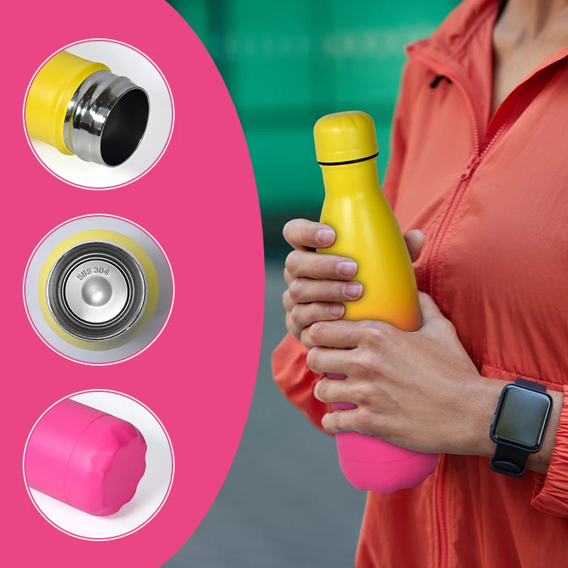 US Warehouse 500ml Sports Water Bottle 304 Stainless Steel Insulated Soft Matte Ombre Yellow Pink Design Classic Camping Bottle