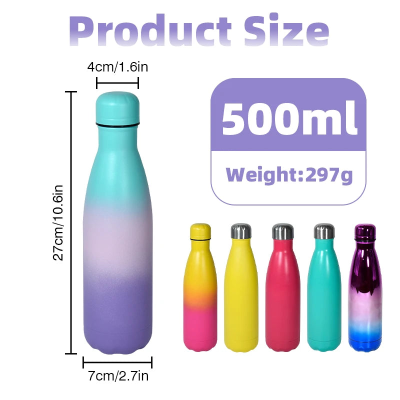 US Warehouse 500ml Plated Mirror Stainless Steel Insulated Water Bottle Soft Matte Purple Blue Sports Style Vacuum for Camping
