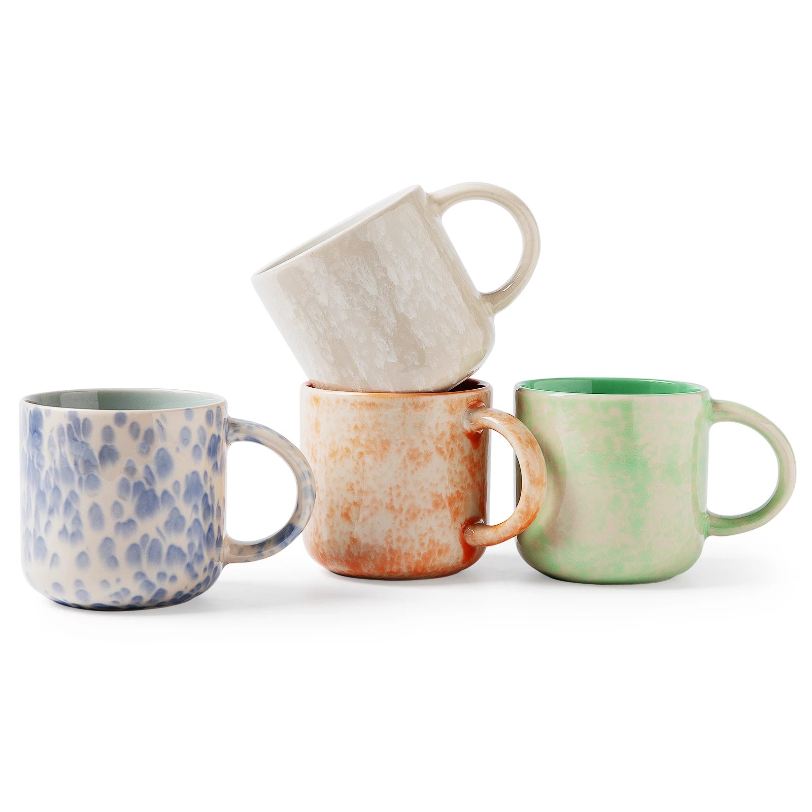12 OZ Ceramic Coffee Mugs Set of 4 Modern Stoneware Coffee Mugs Set with Handle for Tea Latte Cappuccino Milk Cocoa