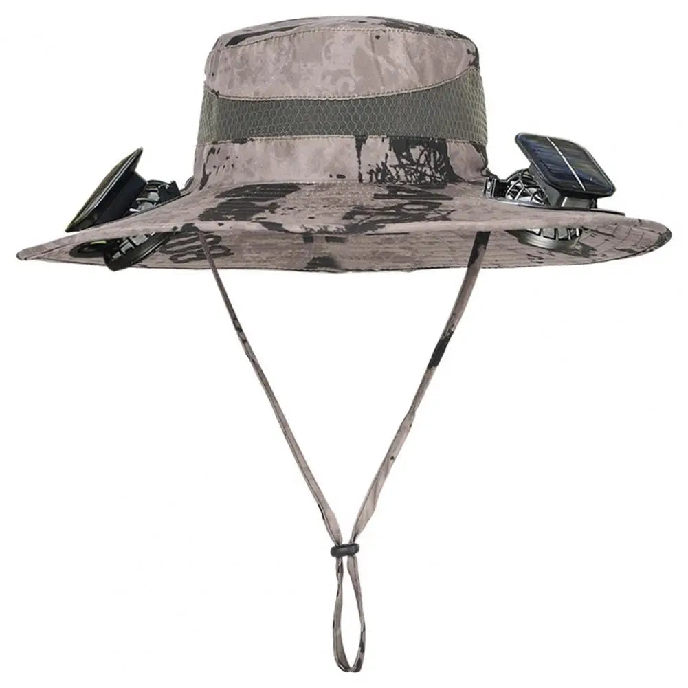 2025 New Solar Fan Hat with Wide-Brimmed Design Dual-Power Fans 800mAh Battery Outdoor Fishing Hat for Hiking Cycling Fishing