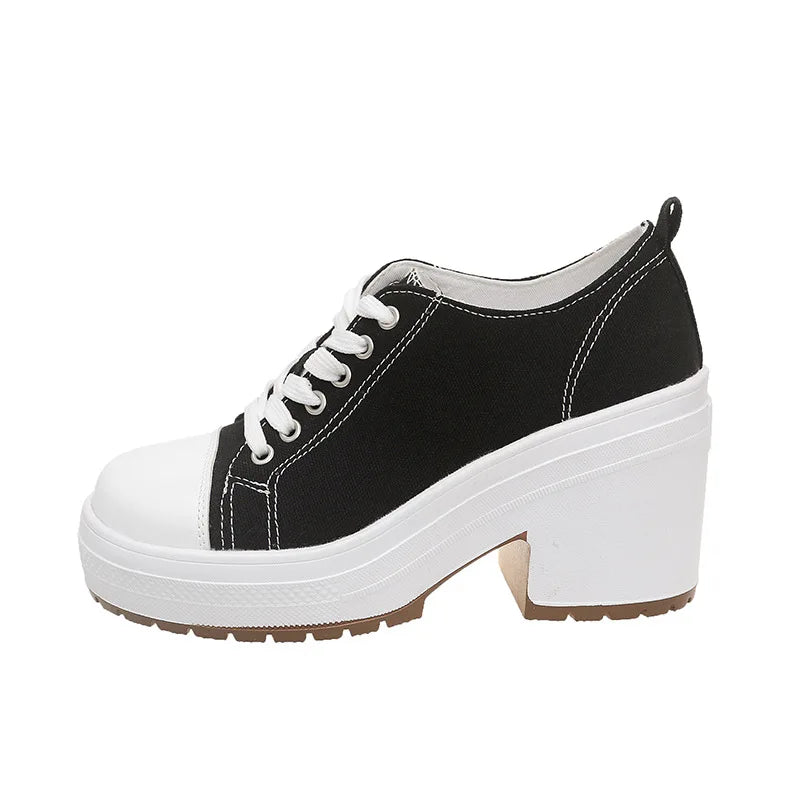 Brand Women Sneakers Fashion Lace-Up Canvas Shoes Women Platform High Heel Shoes Outdoor High Top Casual Shoes Zapatillas Mujer