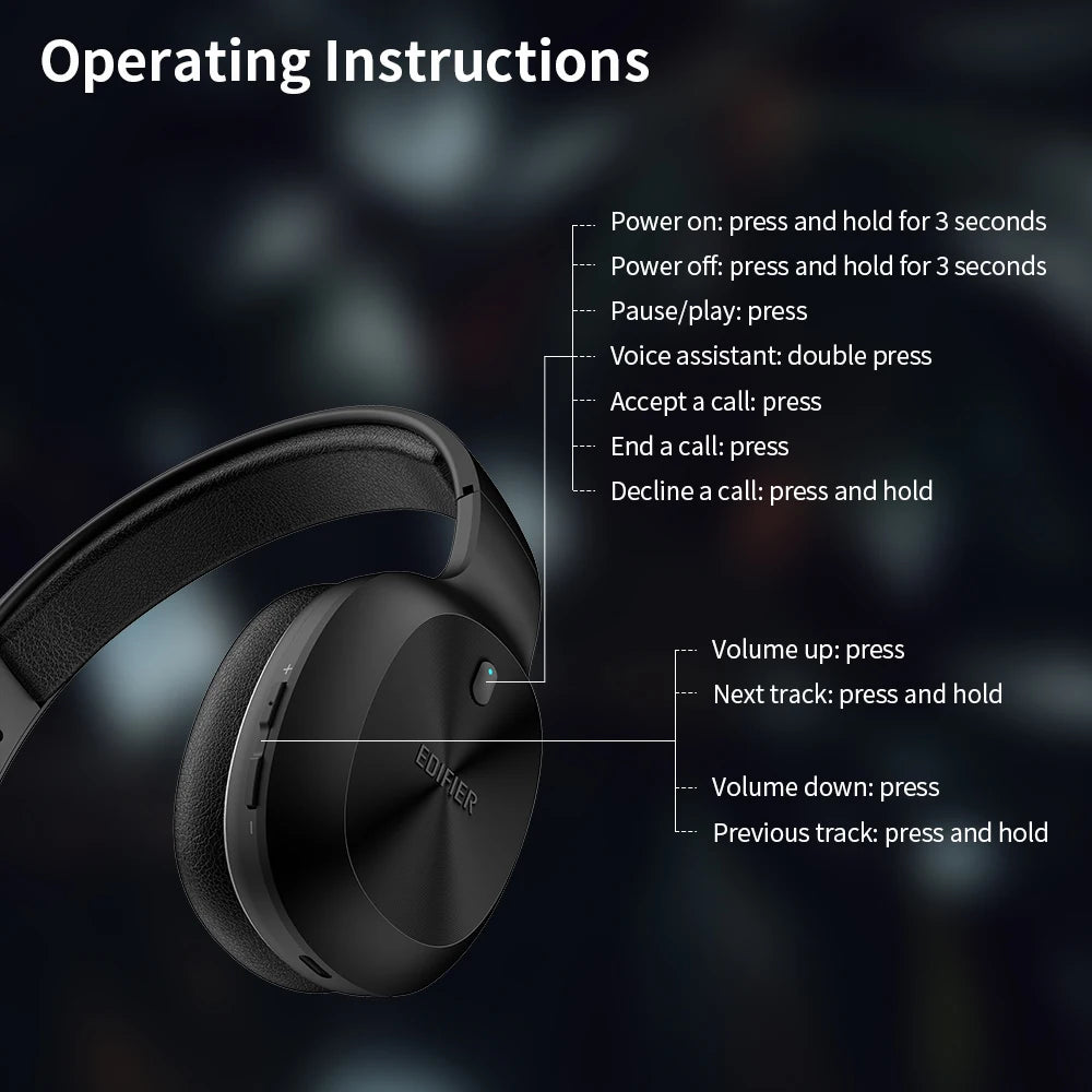 EDIFIER W600BT Wireless Bluetooth Headphone Bluetooth 5.1 up to 30hrs Playback Time 40mm Drivers Hands-Free Headset Dual Connect