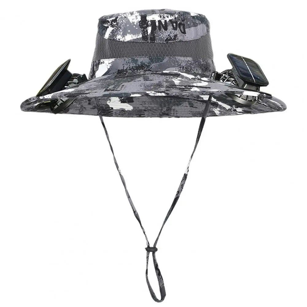 2025 New Solar Fan Hat with Wide-Brimmed Design Dual-Power Fans 800mAh Battery Outdoor Fishing Hat for Hiking Cycling Fishing