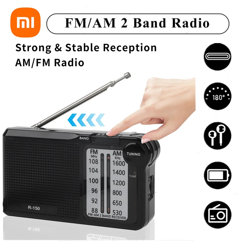 Xiaomi R-150 Portable AM FM Radio With Speaker Headphone Need Jack 2 AA Batteries For Indoor Outdoor And Emergency Use 2025
