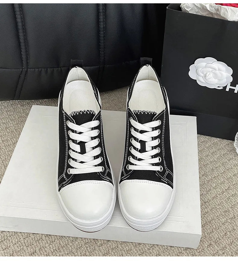 Brand Women Sneakers Fashion Lace-Up Canvas Shoes Women Platform High Heel Shoes Outdoor High Top Casual Shoes Zapatillas Mujer