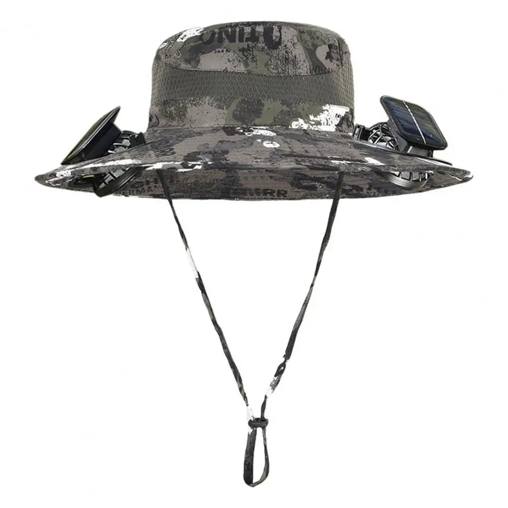 2025 New Solar Fan Hat with Wide-Brimmed Design Dual-Power Fans 800mAh Battery Outdoor Fishing Hat for Hiking Cycling Fishing