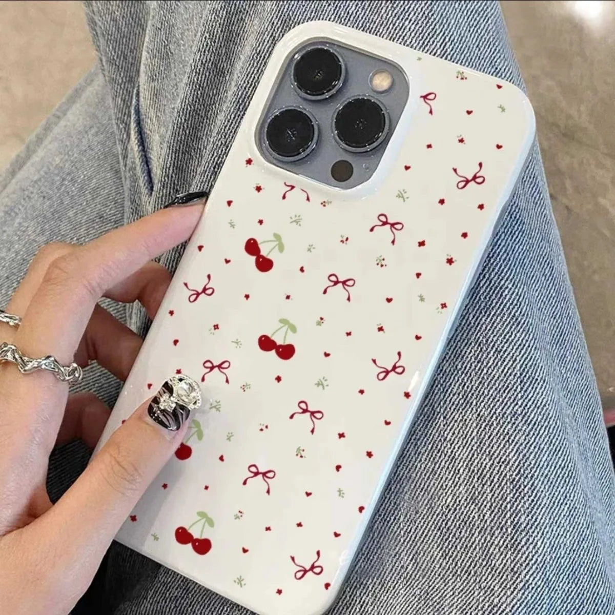 Cherry Phone Case For iPhone 15promax Case iPhone 13 12 16 14 15 Pro Max Plus Shockproof Soft Leather Cute Heart Bow Cover