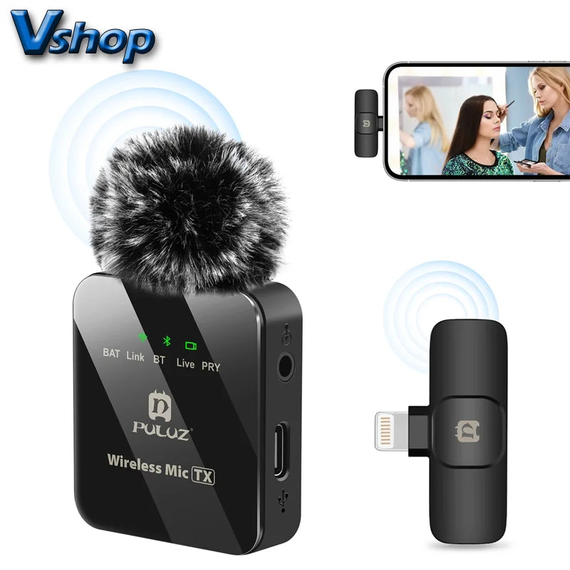 PULUZ Wireless Lavalier Microphone for iPhone iPad 8-Pin Receiver  for Type-C Phone, Type-C Receiver