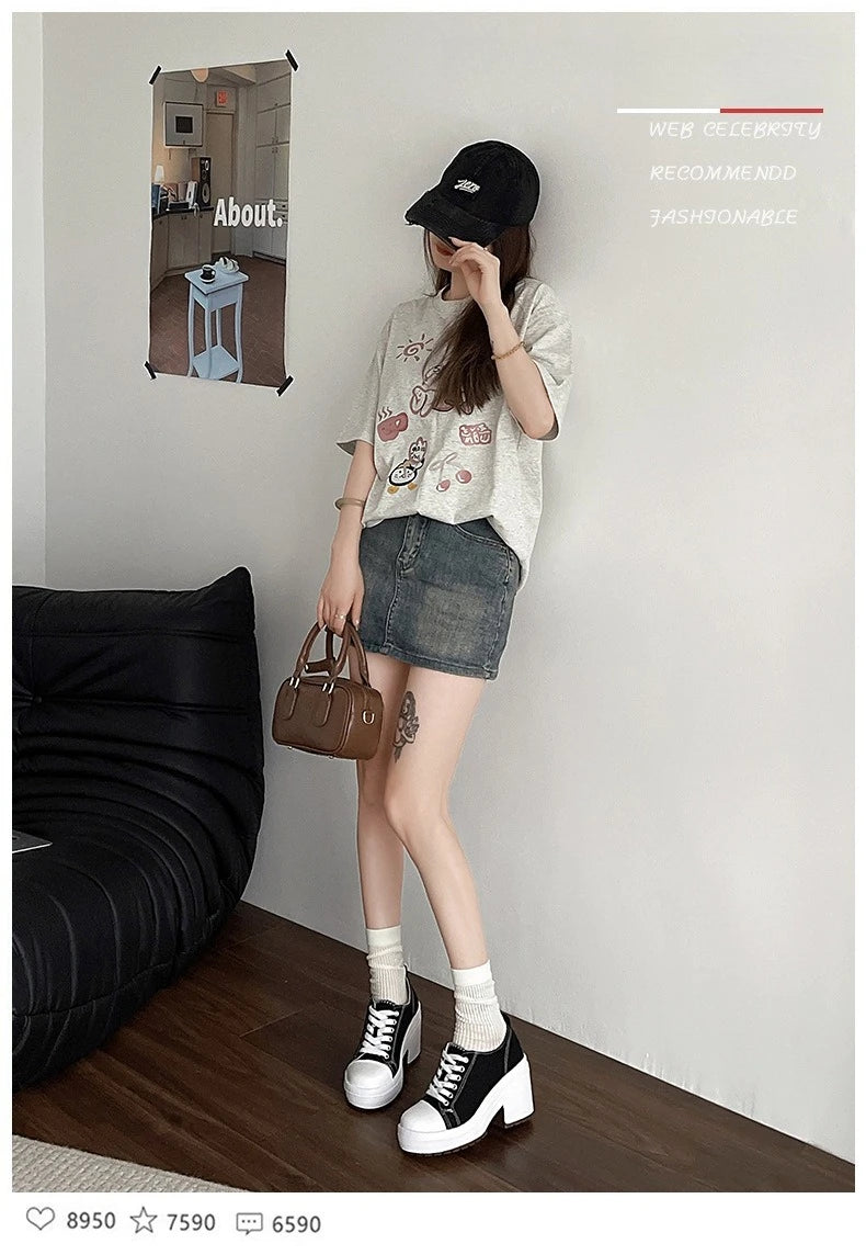Brand Women Sneakers Fashion Lace-Up Canvas Shoes Women Platform High Heel Shoes Outdoor High Top Casual Shoes Zapatillas Mujer