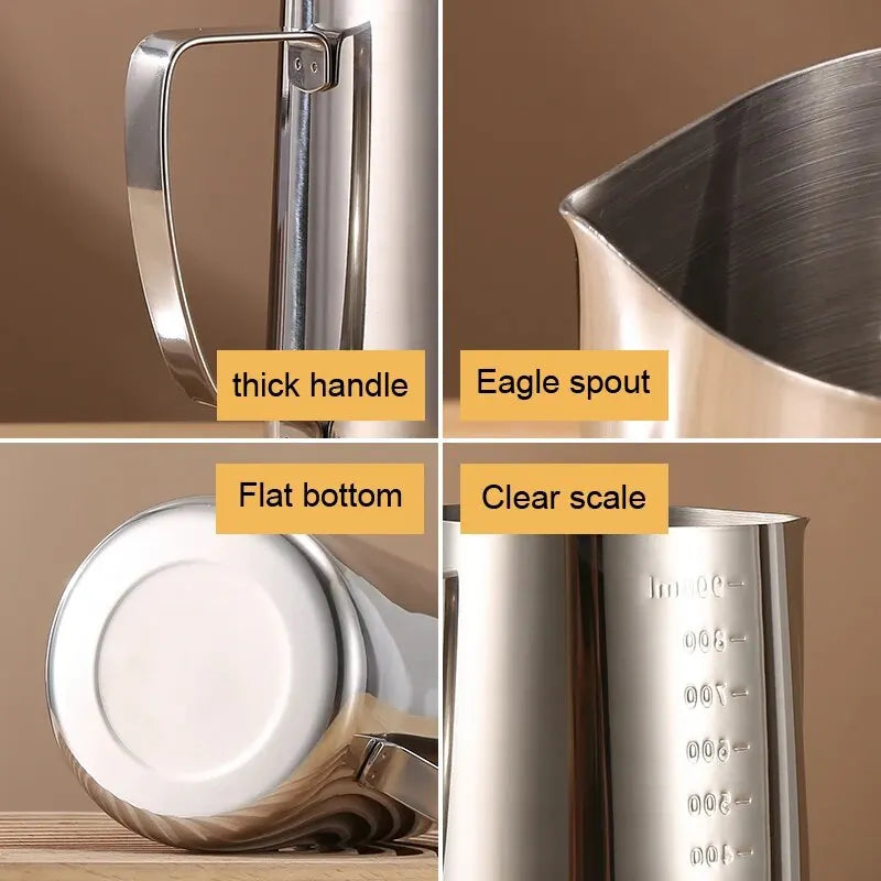 350/600/900ml Stainless Steel Milk Frother Jug With Scale Espresso Coffee Milk Frothing For Kitchen Coffee Accessories