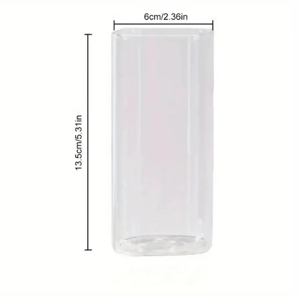 1pc Square Glass Coffee Mug with Lid & Straw Transparent Drinkware for Iced Coffee, Milk