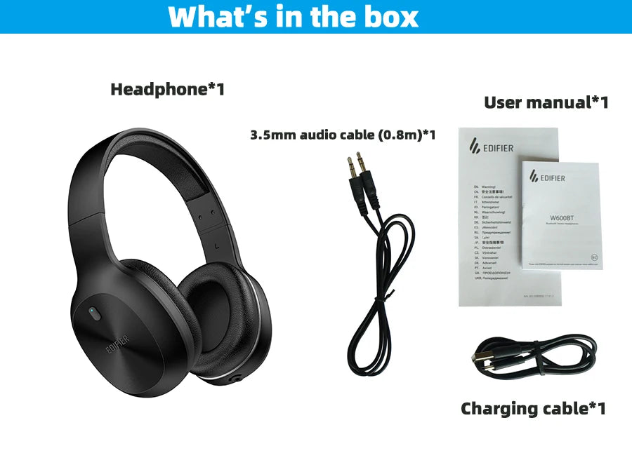 EDIFIER W600BT Wireless Bluetooth Headphone Bluetooth 5.1 up to 30hrs Playback Time 40mm Drivers Hands-Free Headset Dual Connect