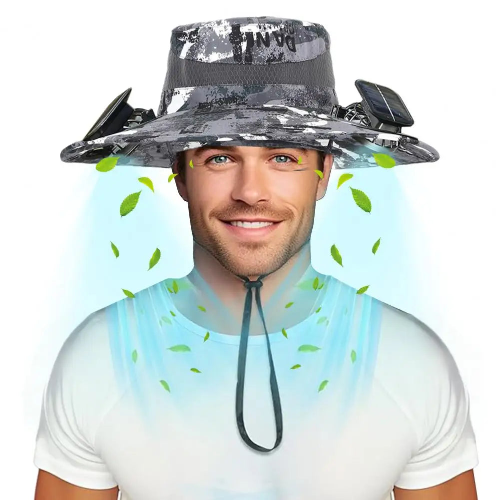 2025 New Solar Fan Hat with Wide-Brimmed Design Dual-Power Fans 800mAh Battery Outdoor Fishing Hat for Hiking Cycling Fishing