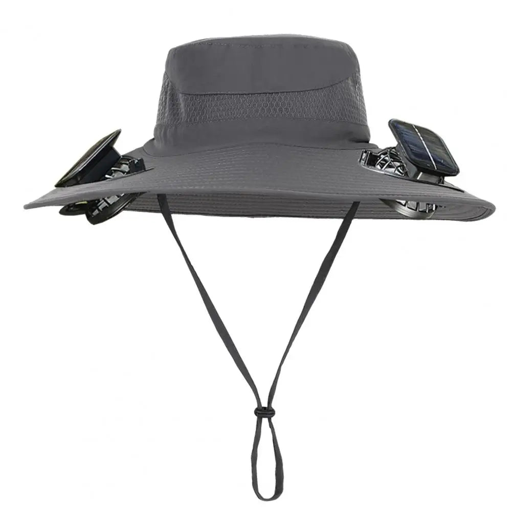 2025 New Solar Fan Hat with Wide-Brimmed Design Dual-Power Fans 800mAh Battery Outdoor Fishing Hat for Hiking Cycling Fishing