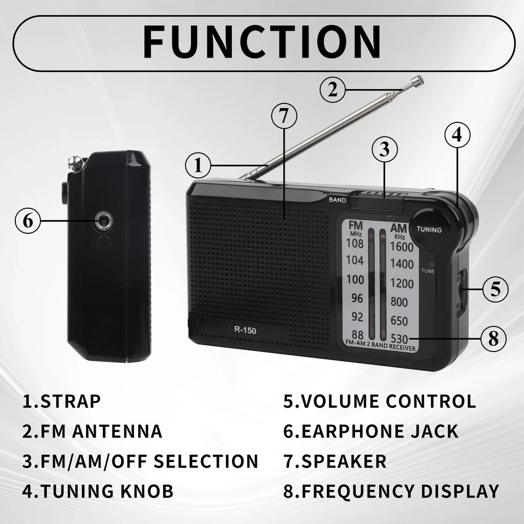 Xiaomi R-150 Portable AM FM Radio With Speaker Headphone Need Jack 2 AA Batteries For Indoor Outdoor And Emergency Use 2025