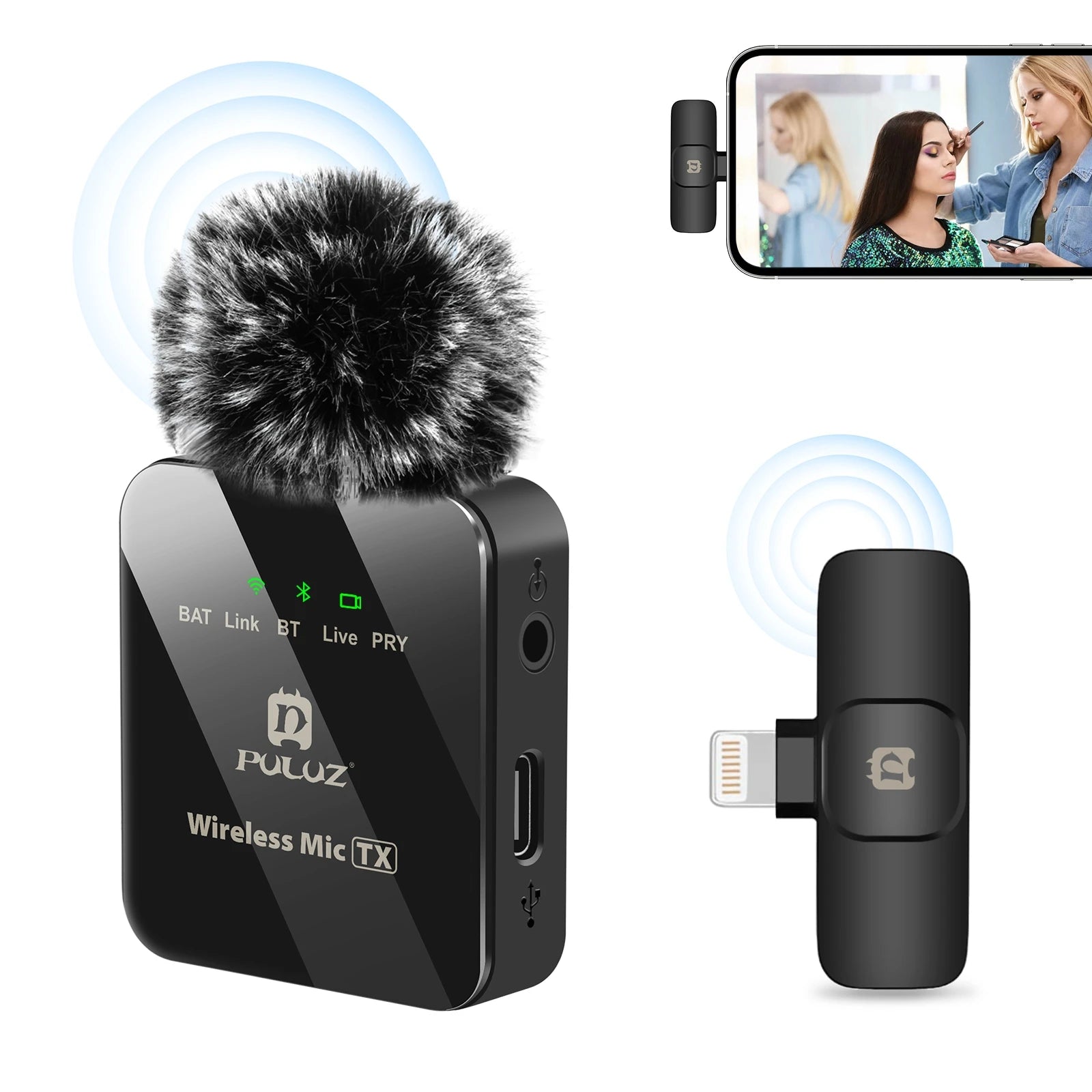 PULUZ Wireless Lavalier Microphone for iPhone iPad 8-Pin Receiver  for Type-C Phone, Type-C Receiver