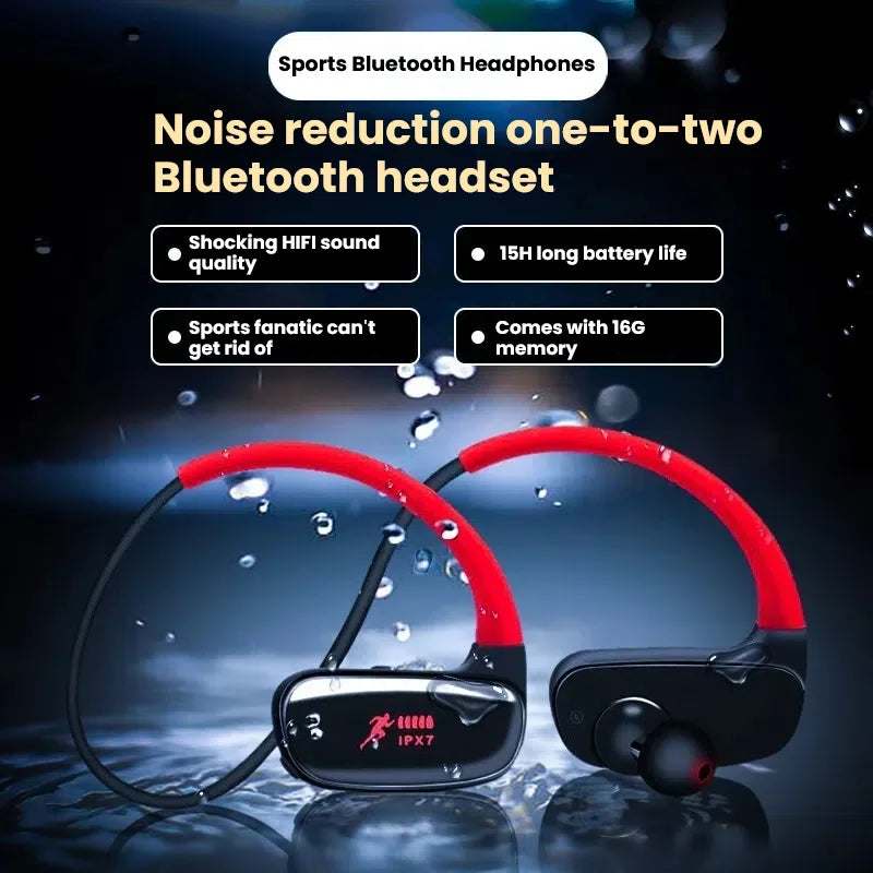 Wireless Bluetooth Sport Earphones IPX7 MP3 Player Waterproof 32GB Storage Gym Headphones for  Running Sports Cycling Hiking Gym