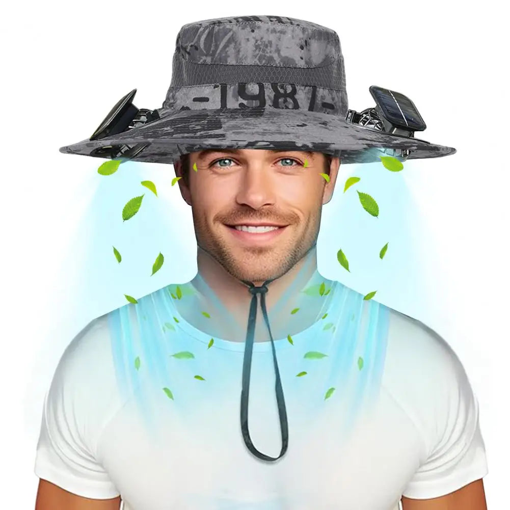 2025 New Solar Fan Hat with Wide-Brimmed Design Dual-Power Fans 800mAh Battery Outdoor Fishing Hat for Hiking Cycling Fishing