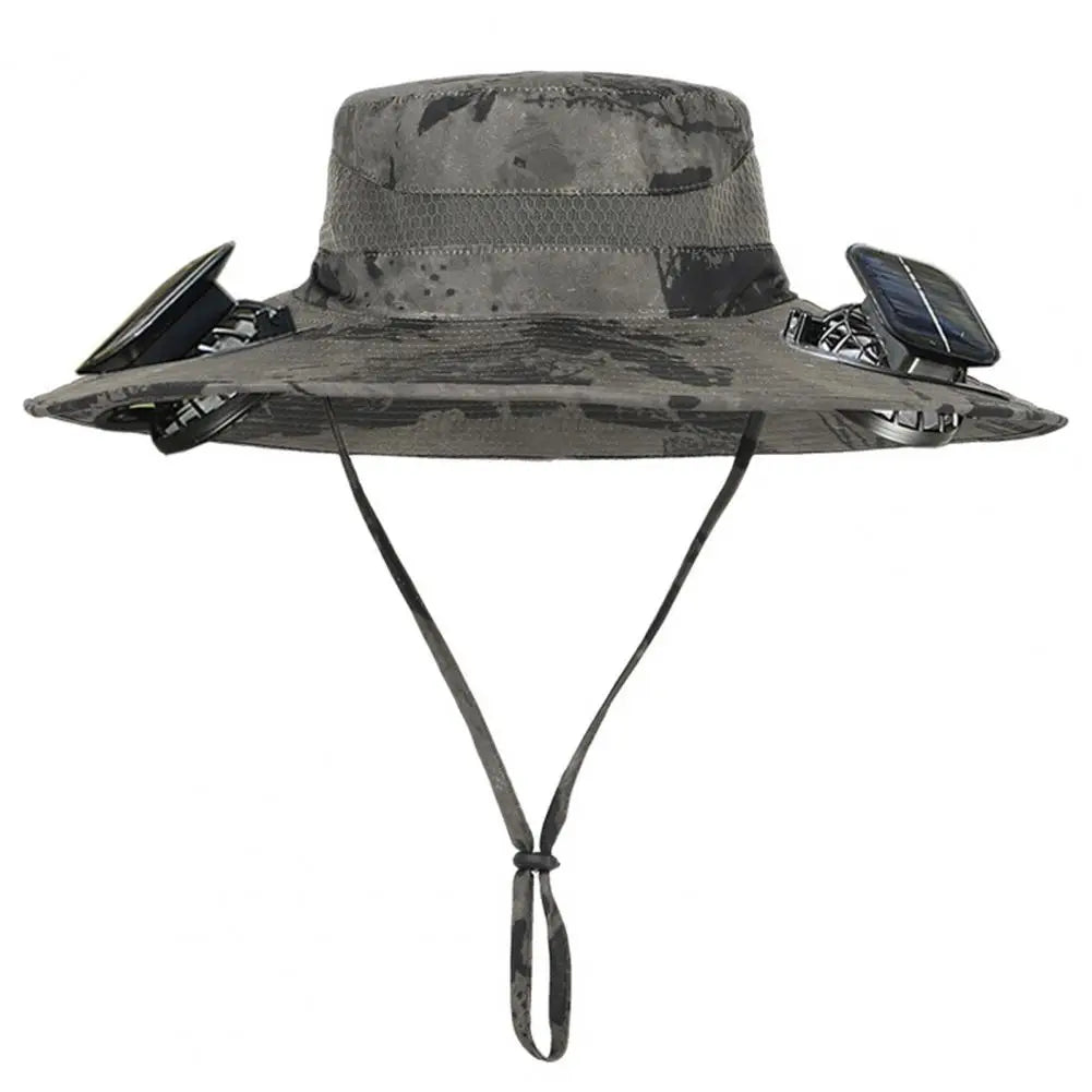 2025 New Solar Fan Hat with Wide-Brimmed Design Dual-Power Fans 800mAh Battery Outdoor Fishing Hat for Hiking Cycling Fishing
