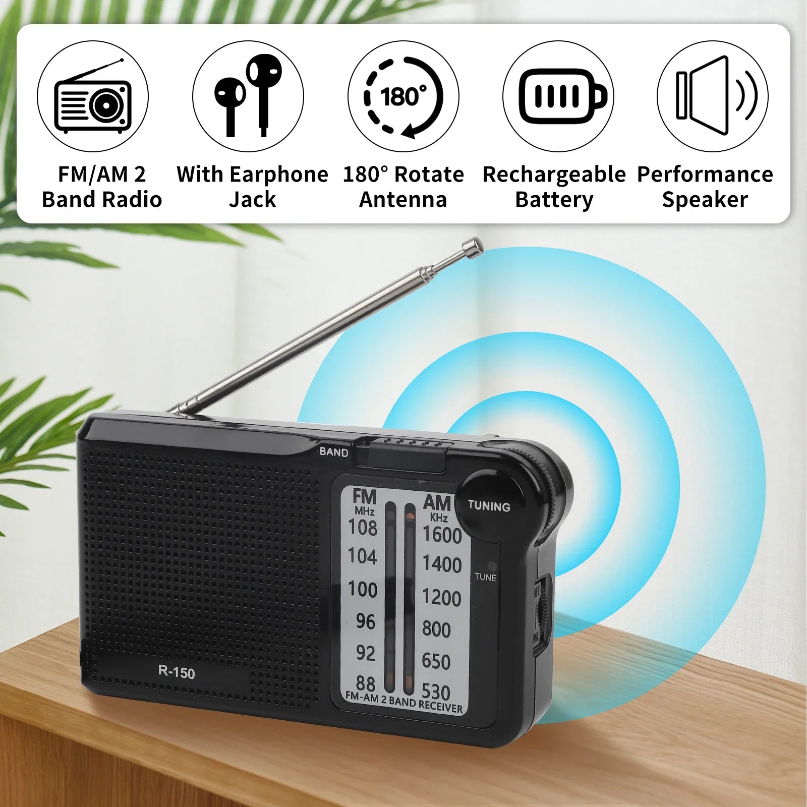 Xiaomi R-150 Portable AM FM Radio With Speaker Headphone Need Jack 2 AA Batteries For Indoor Outdoor And Emergency Use 2025