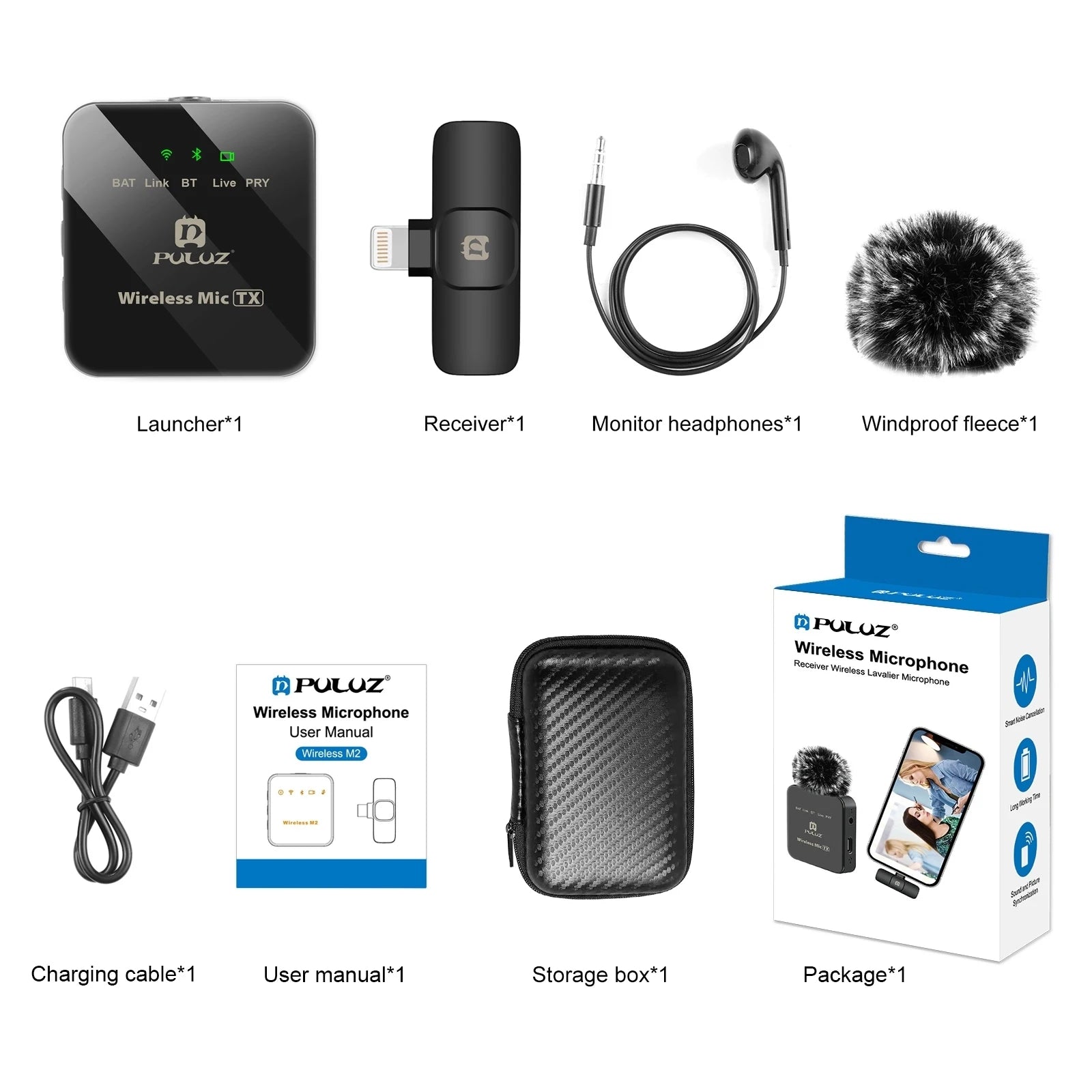 PULUZ Wireless Lavalier Microphone for iPhone iPad 8-Pin Receiver  for Type-C Phone, Type-C Receiver