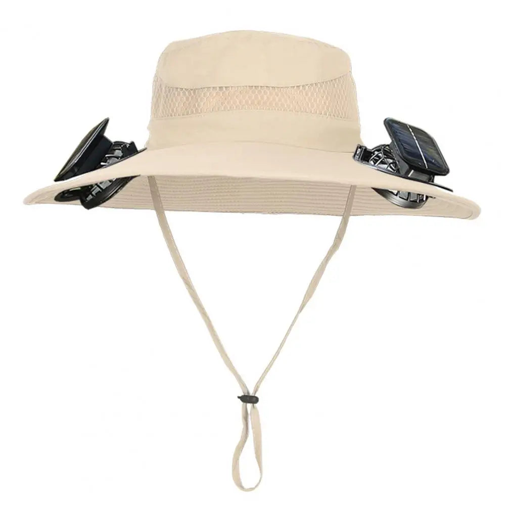 2025 New Solar Fan Hat with Wide-Brimmed Design Dual-Power Fans 800mAh Battery Outdoor Fishing Hat for Hiking Cycling Fishing