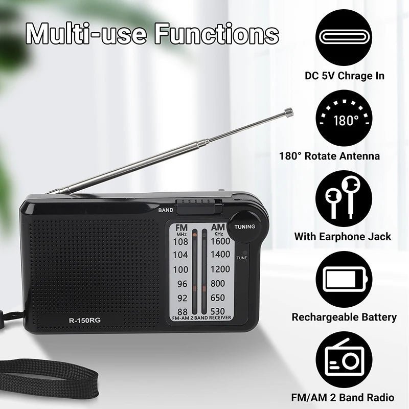 Xiaomi R-150 Portable AM FM Radio With Speaker Headphone Need Jack 2 AA Batteries For Indoor Outdoor And Emergency Use 2025