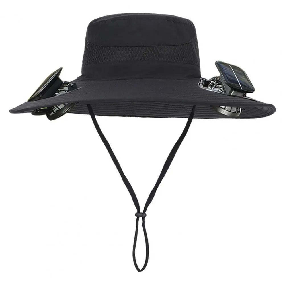 2025 New Solar Fan Hat with Wide-Brimmed Design Dual-Power Fans 800mAh Battery Outdoor Fishing Hat for Hiking Cycling Fishing